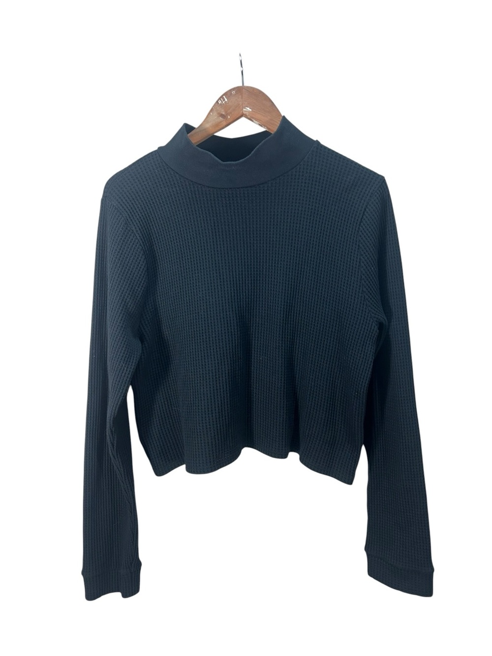 NWT Aerie Black Waffle Knit Mock Neck Long-Sleeve Cropped Top Size XXL